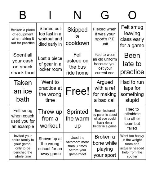 Sports Bingo Card