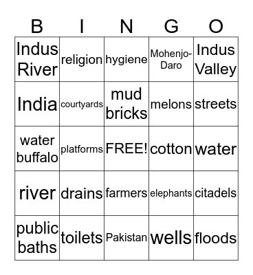 The First Cities of India Bingo Card