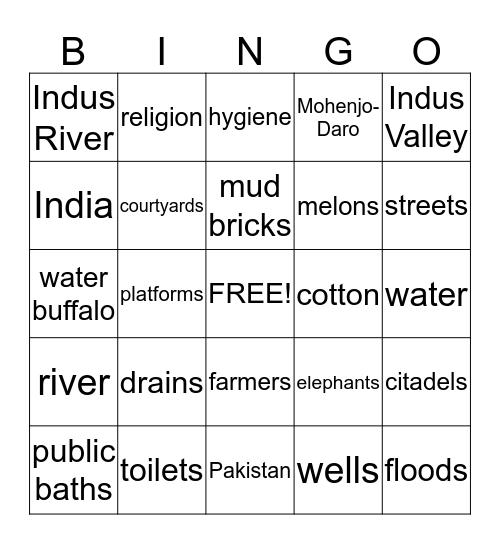 The First Cities of India Bingo Card