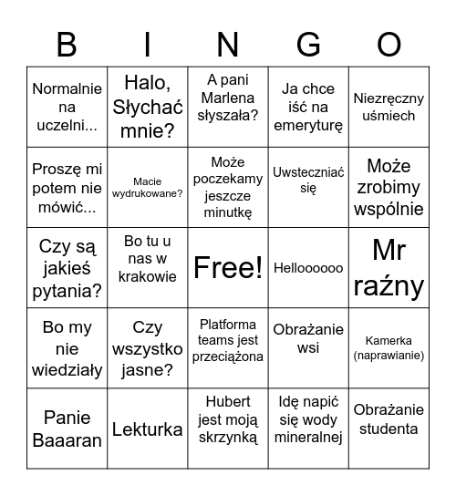 Kuzora Bingo Card