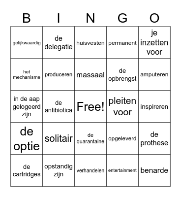 3 kader bingo woordenlijst H4 en H5 Bingo Card