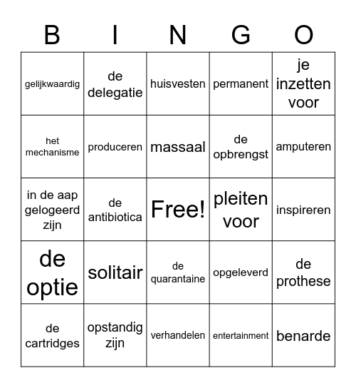 3 kader bingo woordenlijst H4 en H5 Bingo Card