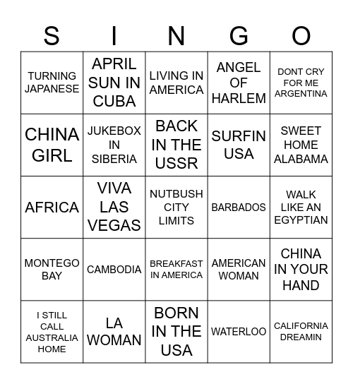 613 AROUND THE WORLD Bingo Card