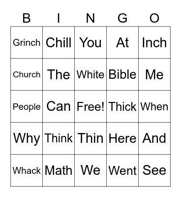 Spelling word Bingo! Bingo Card