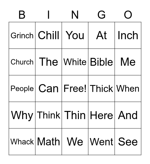 Spelling word Bingo! Bingo Card
