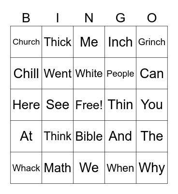 Spelling word Bingo! Bingo Card