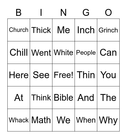 Spelling word Bingo! Bingo Card