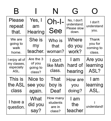 ASL Units 1-2 sentences Bingo Card