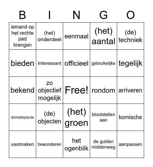 2 kader woordenlijst bingo H4, 5 en 6 Bingo Card