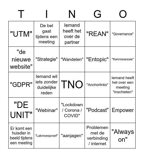 T (I) N (G) O Bingo Card