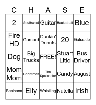 CHASE BINGO Card
