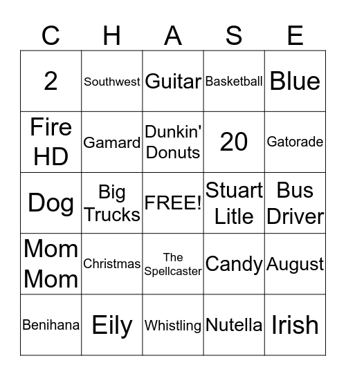 CHASE BINGO Card
