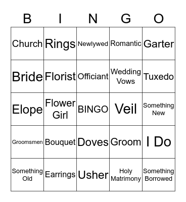 Bridal Bingo Card