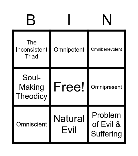 The Problem of Evil & Suffering Bingo Card