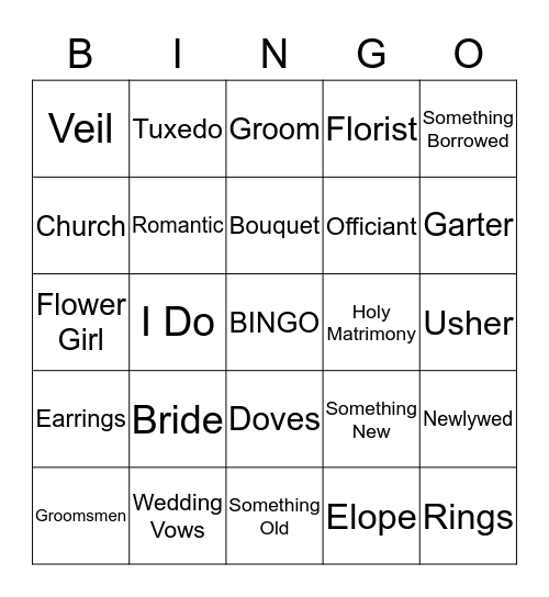 Bridal Bingo Card