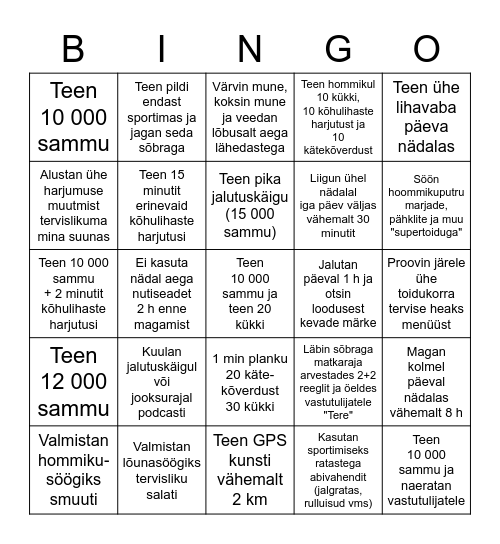 Tervisekuu Bingo Card