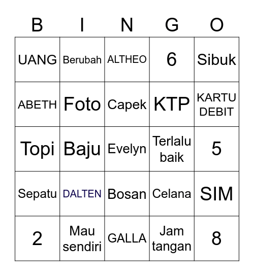 Bingo with baba Bingo Card