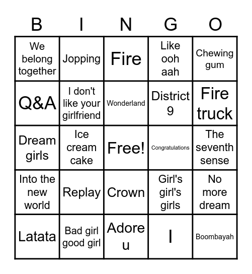 @de7dream Bingo Card