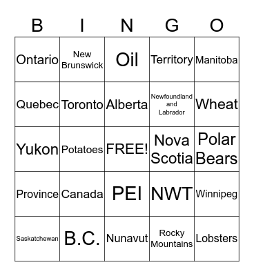 C A N A D A Bingo Card