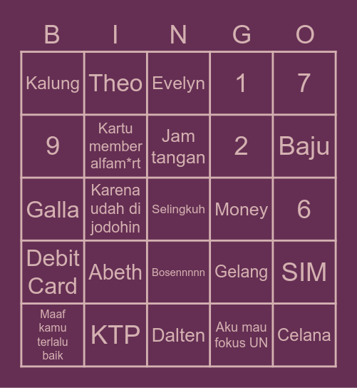 Cassié Bingo Card
