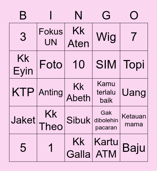 Abby Bingo Card