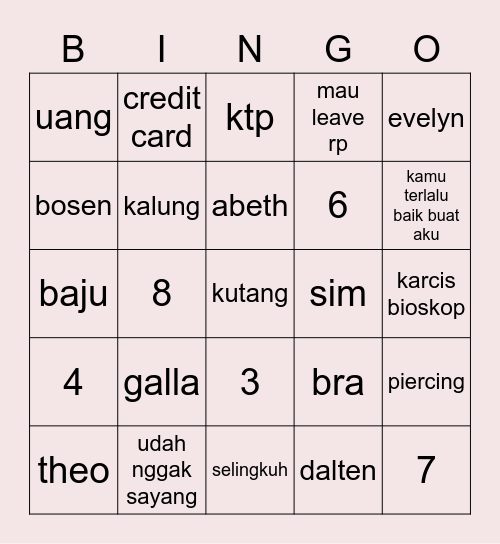 BINGO RIEEES! Bingo Card