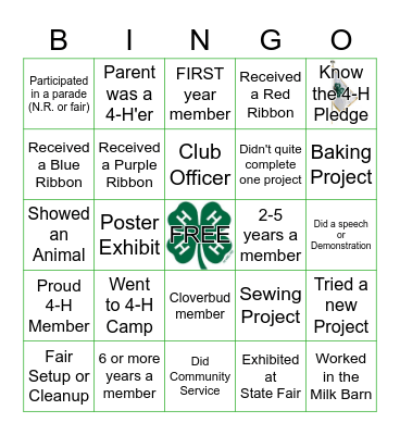 4 - H Bingo Card