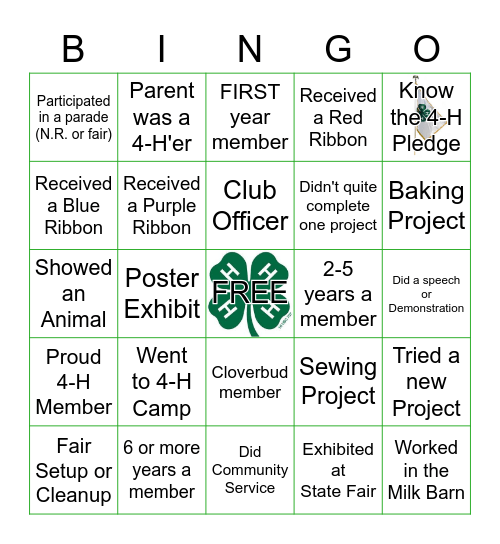 4 - H Bingo Card