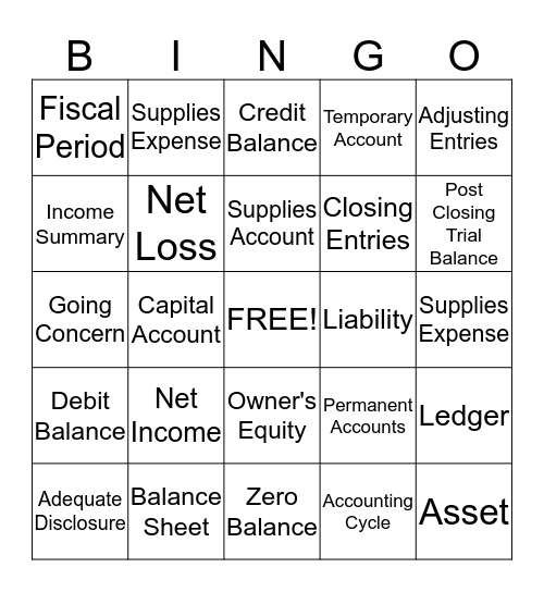 Chapter 8 - Accounting Bingo Card