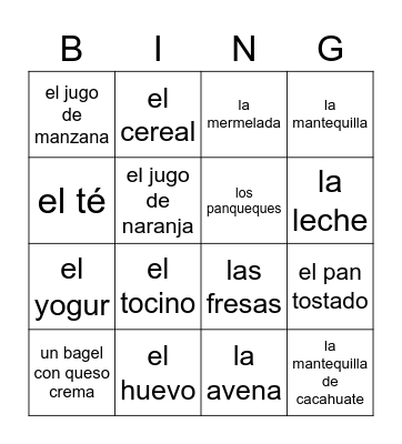 El desayuno Bingo Card