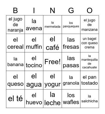 El desayuno Bingo Card
