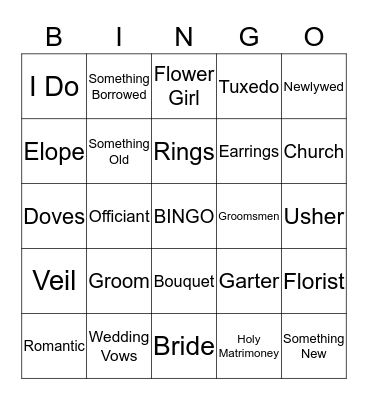 Bridal Bingo Card