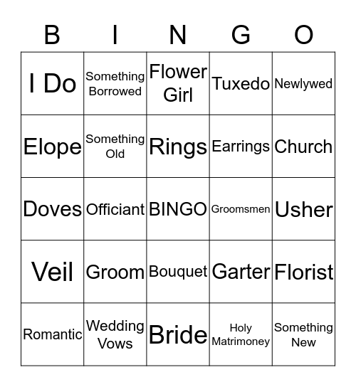 Bridal Bingo Card