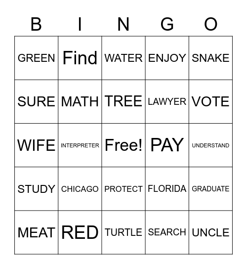 ASL Bingo Card