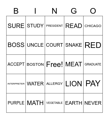 Untitled Bingo Card