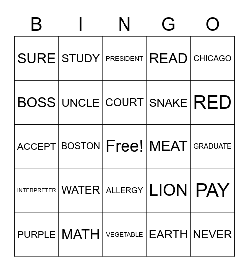 Untitled Bingo Card