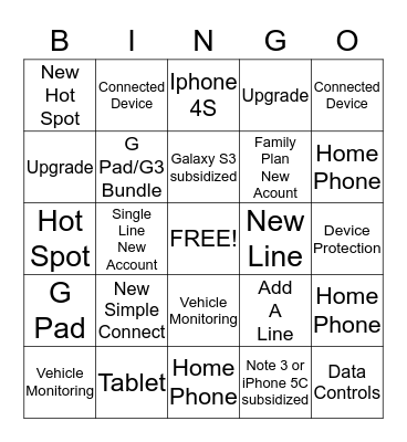 Hanson Electronics - US Cellular employee:  Bingo Card