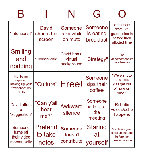 Zoom Bingo! Bingo Card