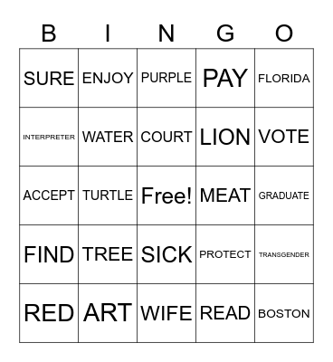 ASL Bingo Card