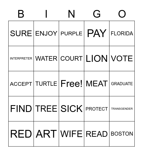 ASL Bingo Card