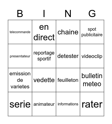 Bien Dit 2 ch. 9, voc. 2 Bingo Card