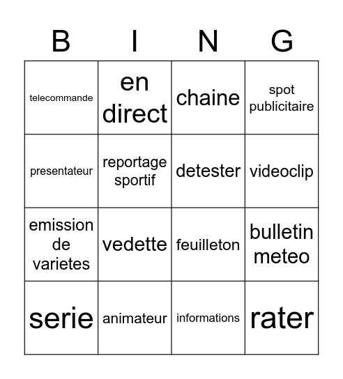 Bien Dit 2 ch. 9, voc. 2 Bingo Card