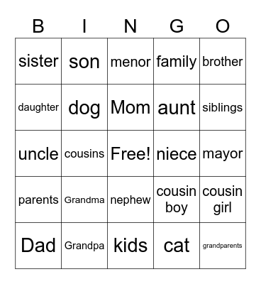 La Familia Bingo Card