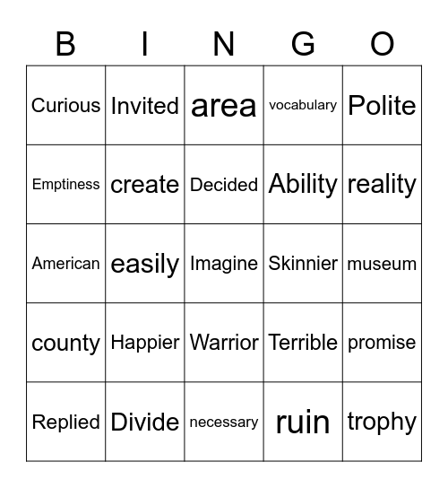 2R Words IRLA Bingo Card