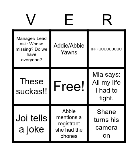 ATL Vers Team BINGO Card