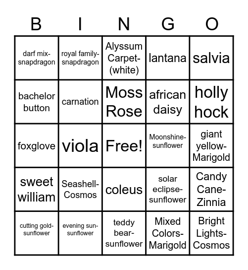 Greenhouse plants Bingo Card