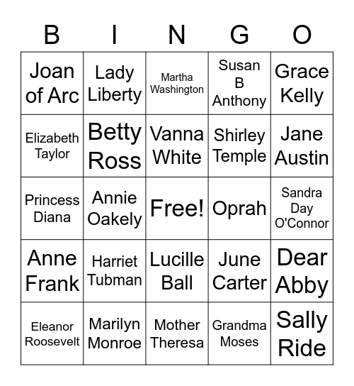 FAMOUS WOMEN Bingo Card