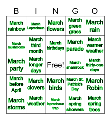 MARCH /R/ words Bingo Card