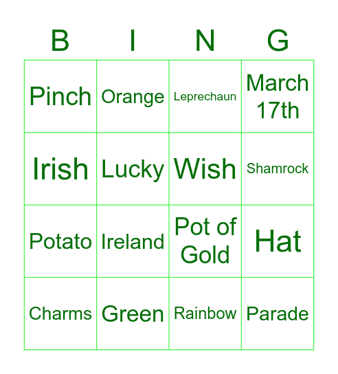 St.Patrick's Day! Bingo Card