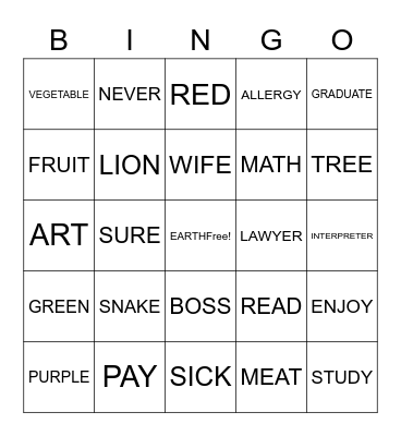 ASL Bingo Card
